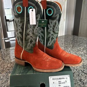 Women’s Leather Western Boots - Rust and Green